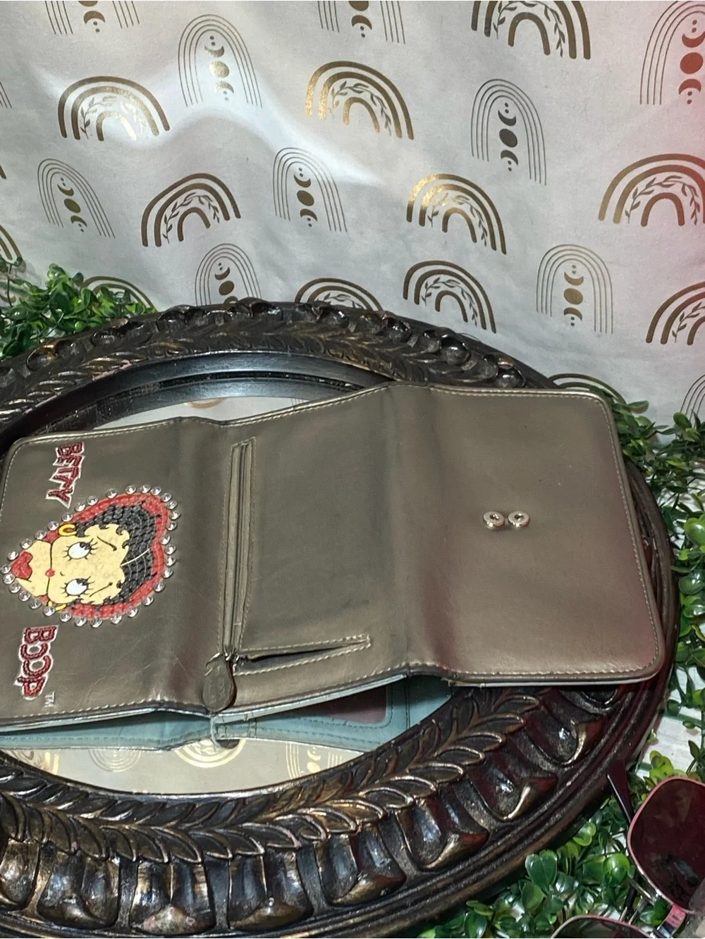 Betty Boop Metallic Gray Wallet with Red and Black Embroidery